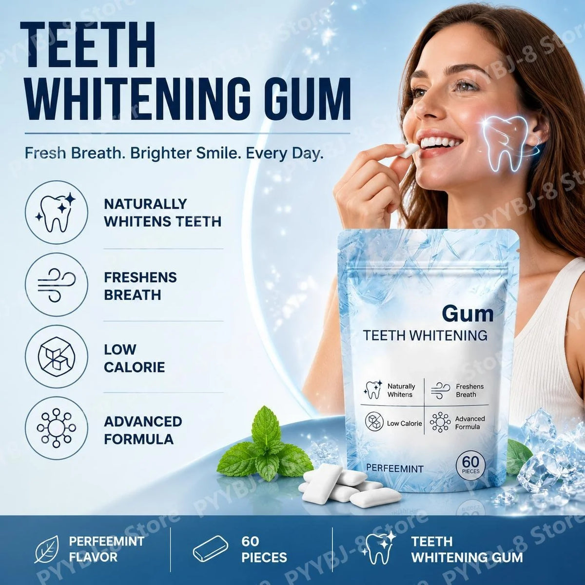 SmileRevive™ | Nano-Hydroxyapatite Whitening & Enamel Care Gum – 60 Pieces