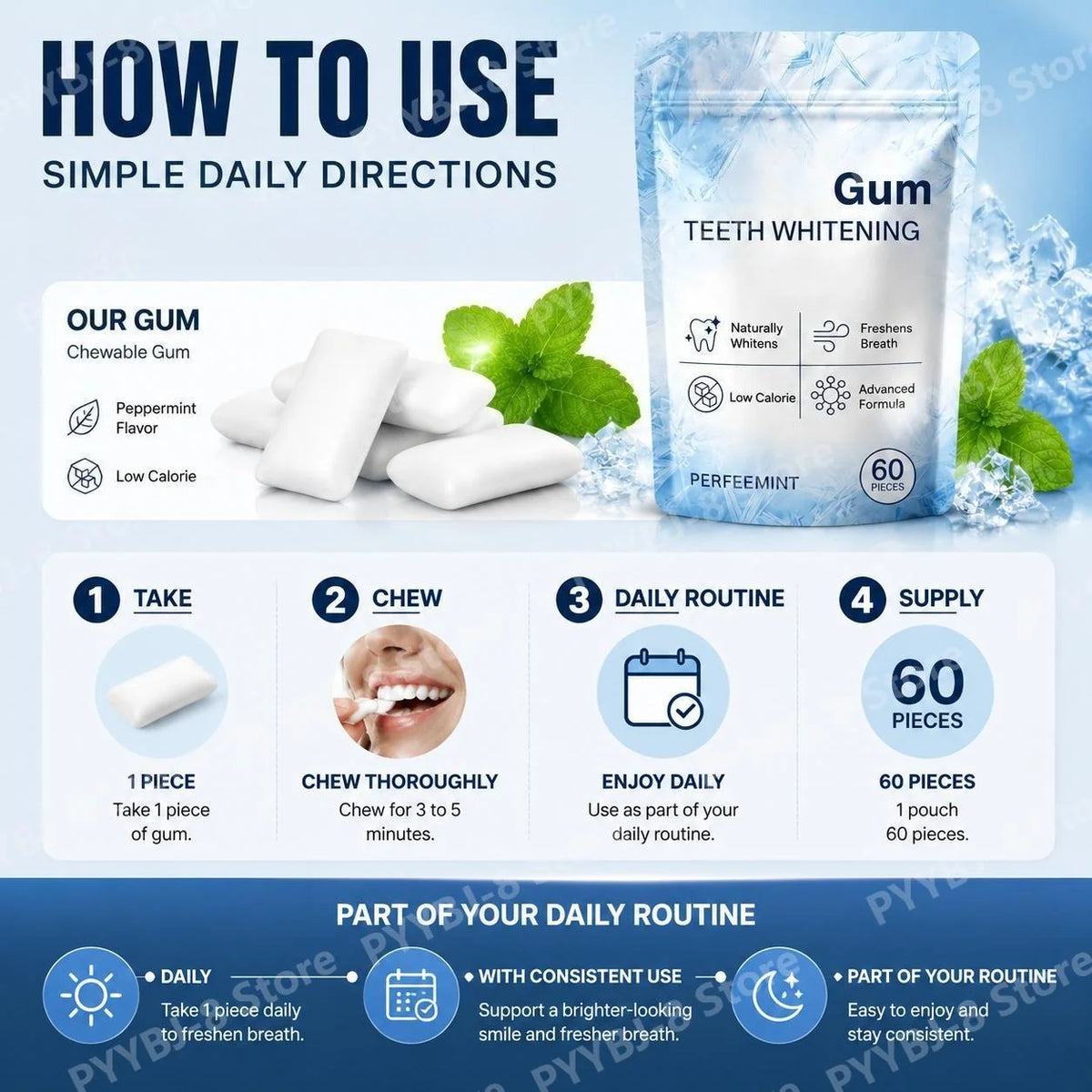 SmileRevive™ | Nano-Hydroxyapatite Whitening & Enamel Care Gum – 60 Pieces